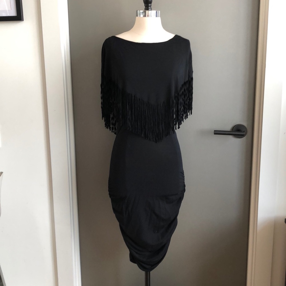 Black fringe midi dress